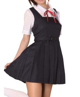 Black Dress Short Sleeves School Uniform Cosplay Costume