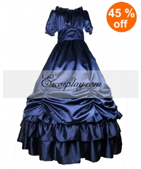 Satin Deep Blue Short Sleeve Classic Lolita Dress