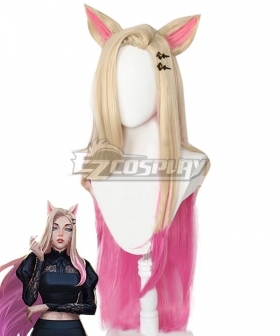 League Of Legends LOL 2020 KDA K/DA Ahri Golden Pink Cosplay Wig - Wig + Ears + Headwear