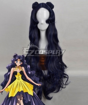 Sailor Moon Luna Human Black Blue Cosplay Wig