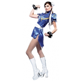 Chun Li Robe Bleue Anime Street Fighter Cosplay Costume Lolita Girls Cheongsam 
