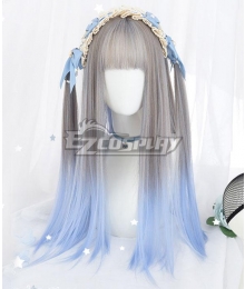 Japan Harajuku Lolita Series Grey Blue Cosplay Wig - EWL179Y