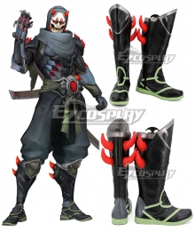 Overwatch OW Genji Shimada Oni Skin Black Shoes Cosplay Boots