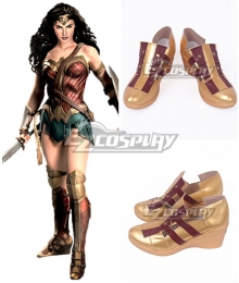 DC Wonder Woman 2017 Movie Diana Prince Red Golden Cosplay Shoes