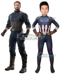 Kids Marvel Avengers 3 Steven Rogers Captain America Zentai Jumpsuit Cosplay Costume