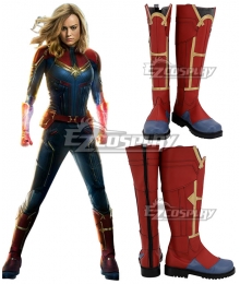 Marvel 2019 Movie Captain Marvel Carol Danvers Printed Red Shoes Cosplay Boots