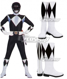 Mighty Morphin Power Rangers Black Ranger Black White Shoes Cosplay Boots