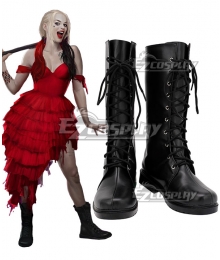 The Suicide Squad Harley Quinn 2021 Movie Red Dress Black Shoes Cosplay Boots