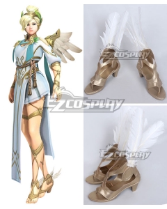 Overwatch OW Summer Games 2017 Winged Victory Mercy Skin Golden Cosplay Shoes