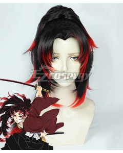 Demon Slayer: Kimetsu No Yaiba Tsugikuni Yoriichi Black Red Cosplay Wig