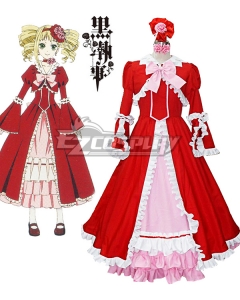 Black Butler Kuroshitsuji Elizabeth Midford Liz Red Lolita Long Dress Cosplay Costume