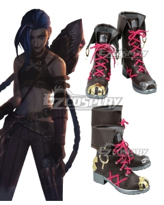 League of Legends LOL Arcane Jinx Brown Cosplay Shoes
