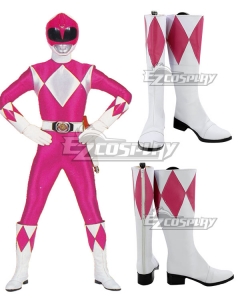 Mighty Morphin Power Rangers Pink Ranger Pink White Shoes Cosplay Boots