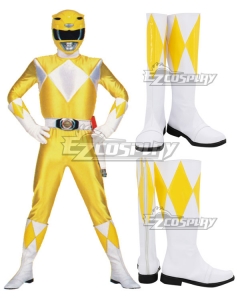 Mighty Morphin Power Rangers Yellow Ranger Yellow White Shoes Cosplay Boots