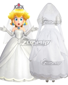 Super Mario Dyssey Princess Peach Wedding Outfit Cosplay Costume