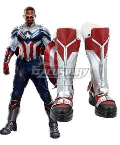 Marvel The Falcon and the Winter Soldier Sam Wilson Captain America Silver Red Shoes Cosplay Boots