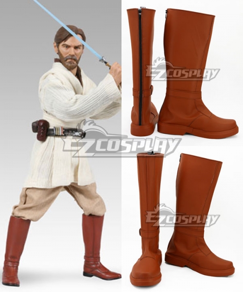 New Star Wars Cosplay Jedi Knight Obi-Wan Kenobi Shoes Brown Boot  J.027