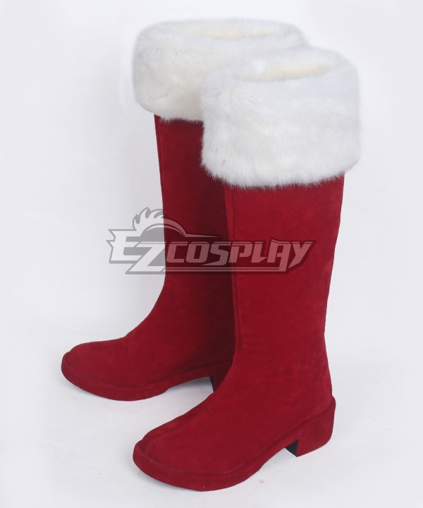 Mrs. Claus Red Faux Suede White Faux Fur Trim Christmas Cosplay Costume Boot