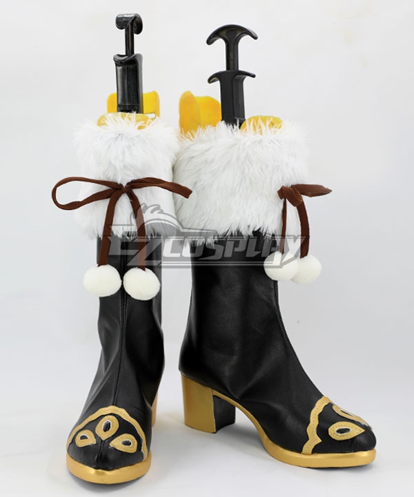 Mrs. Claus Black Faux Leather White Faux Fur Trim Christmas Cosplay Costume Boot
