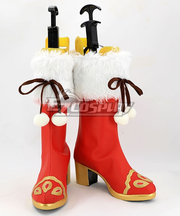 Mrs. Claus Red Faux Leather White Faux Fur Trim Christmas Cosplay Costume Boot
