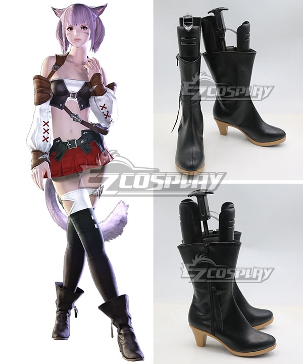 Final Fantasy Xiv Miqote Female Black Shoes Cosplay Boots