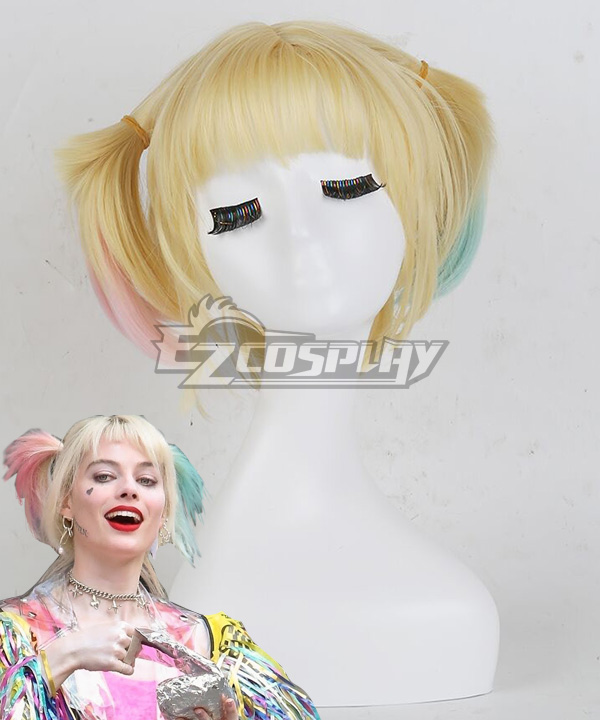 

DC Birds of Prey Harley Quinn Golden Pink Blue Cosplay Wig