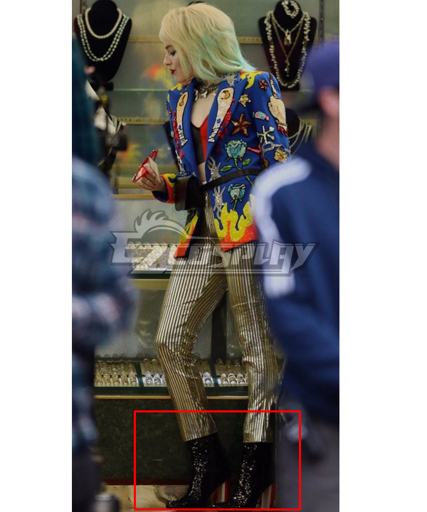 DC Birds of Prey Harley Quinn Suit Uniform Black Cosplay Shoes
