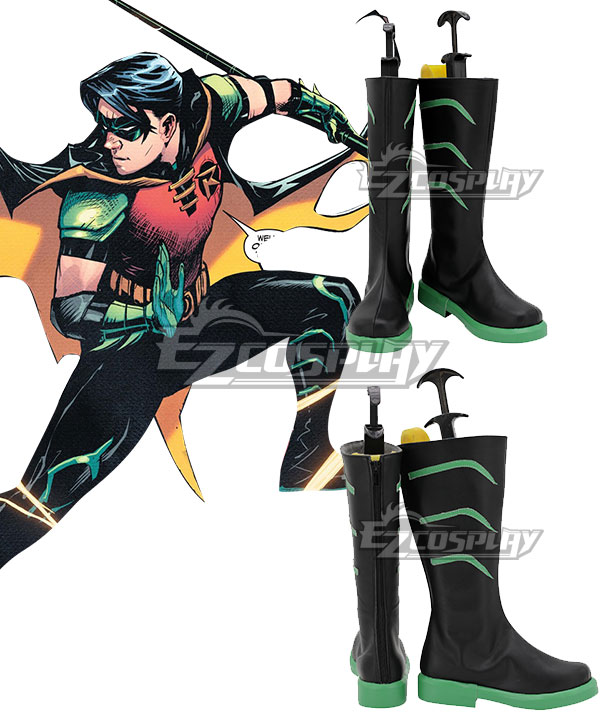 DC Comics Young Justice Robin Tim Drake Black Green Shoes Cosplay Boots