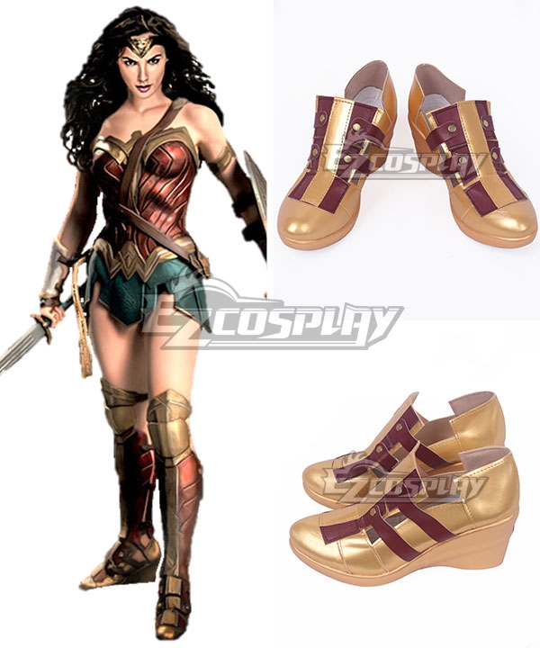 

DC Wonder Woman 2017 Movie Diana Prince Red Golden Cosplay Shoes