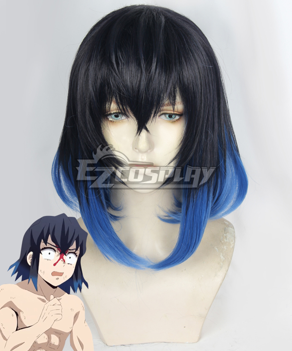 Demon Slayer Kimetsu No Yaiba Inosuke Hashibira Blue Black Cosplay Wig