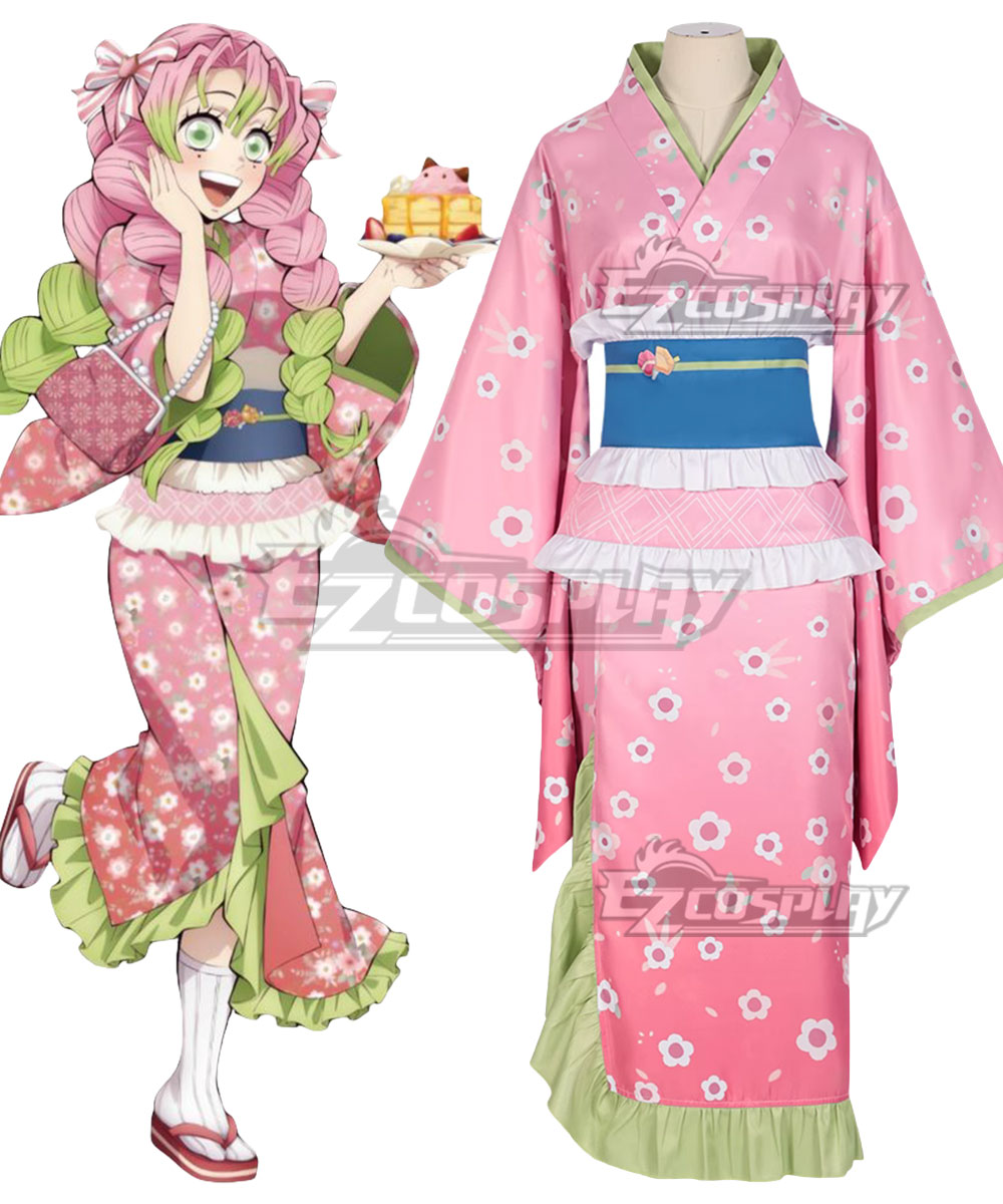 Demon Slayer: Kimetsu No Yaiba Kanroji Mitsuri Pink Kimono Cosplay Costume