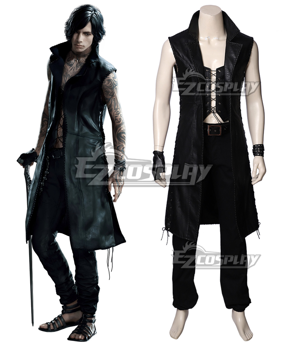 Devil May Cry 5 V Black Sleeveless Trench Coat Suit Cosplay Costume