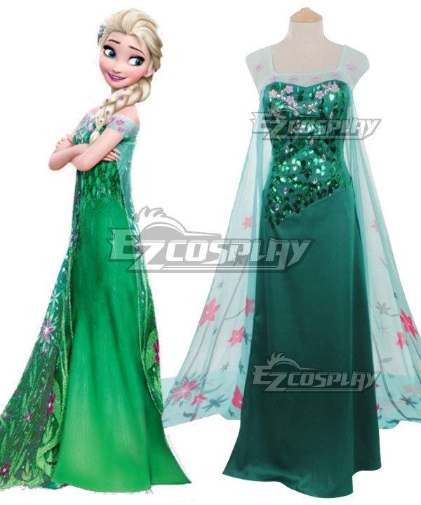 

Disney Frozen Snow Queen Elsa Green Dress Cosplay Costume