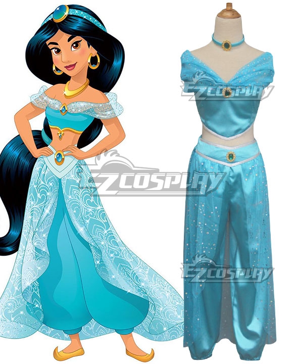 Disney Princess Princesa Jasmine Blue Cosplay Costume