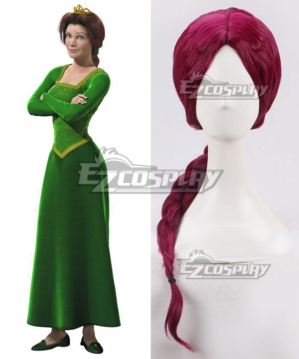 DreamWorks Shrek Princess Fiona Wine Red Cosplay Wig