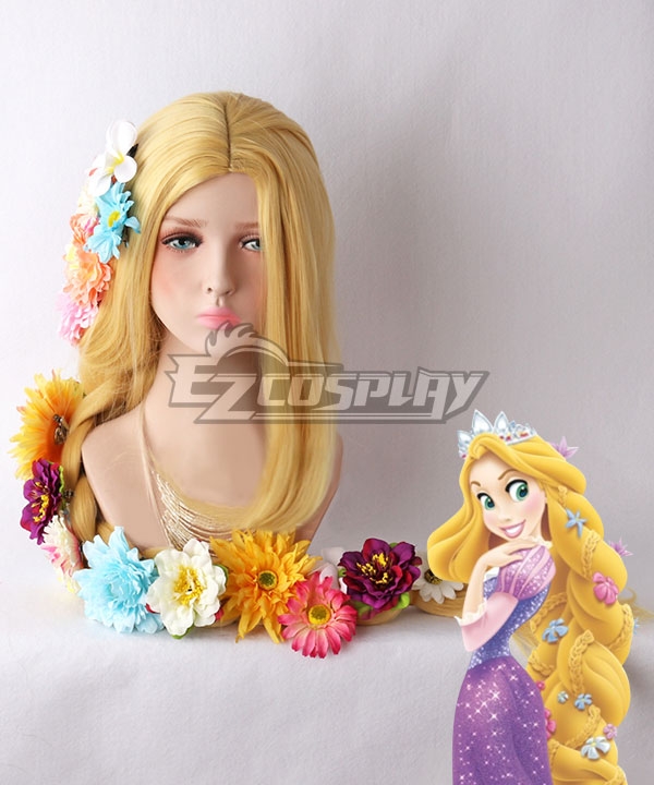 Disney Tangled Rapunzel Princess Yellow Cosplay Wig - Wig + Flowers
