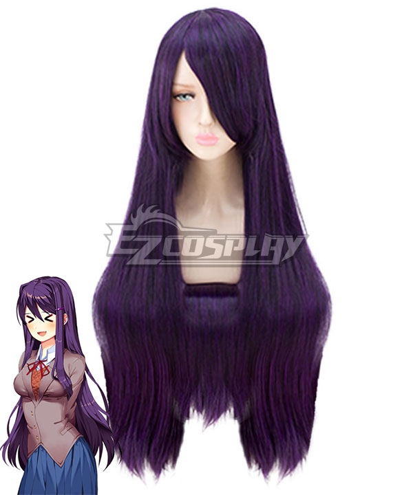 Doki Doki Literature Club! Yuri Black Purple Cosplay Wig