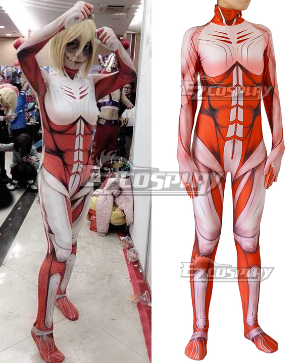 Attack on titan Female Titan Annie Leonhart Full Body Red Muscle Morphsuit Zentai Cosplay Costume