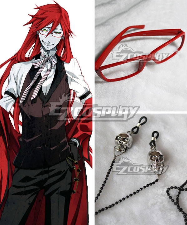 Black Butler Grell Sutcliff Red Butler Eyeglasses Chain Cosplay Accessory Prop