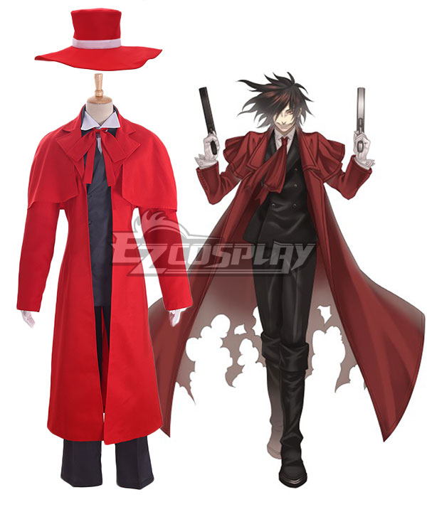 Anime Hellsing Ultimate Alucard Cosplay Costume Red Over Coat With Hat set