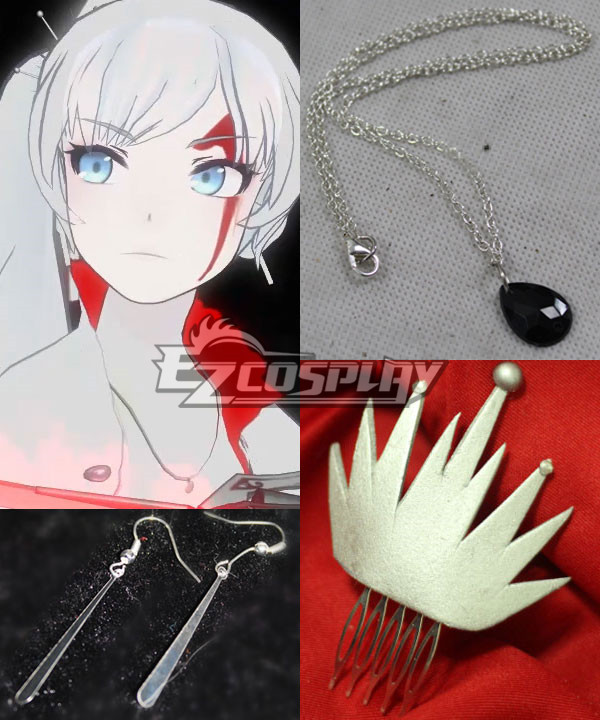 RWBY White Weiss Schnee Necklace Earrings Crown Cosplay Accessory Prop