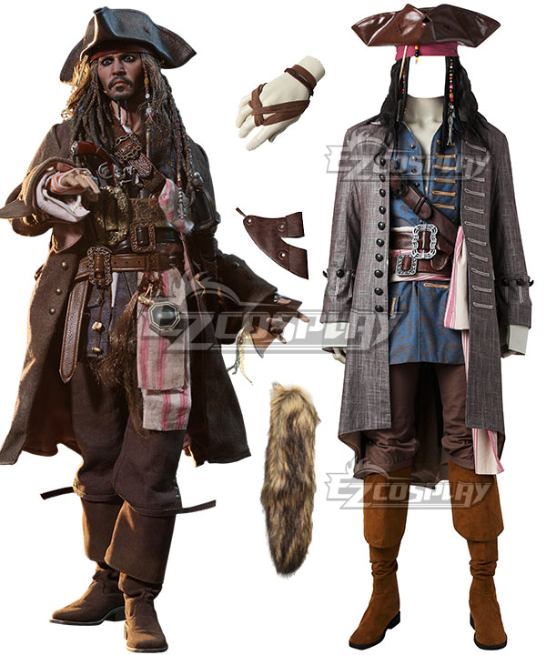 Pirates of the Caribbean: Dead Men Tell No Tales Captain Jack Sparrow Helloween Cosplay Costume - Including Wig and Not Boots