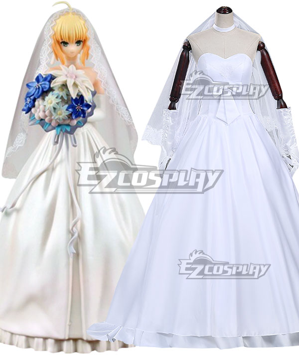 Fate Stay Night Figure Juguetes Saber Lily 10th Wedding Dress Cosplay Costume