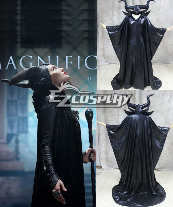 Maleficent Disney Movie Black Witch Angelina Jolie Cosplay Costume+Horns Headpiece-Standard Ver.