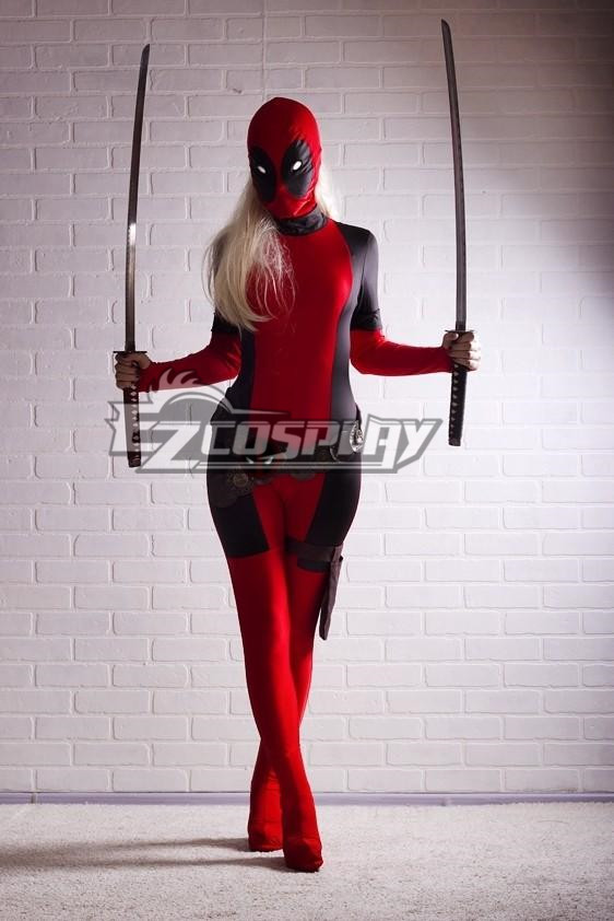 Marvel Halloween Lady Deadpool Costume Red full body spandex girl women female Heros Deadpool Zentai Suit