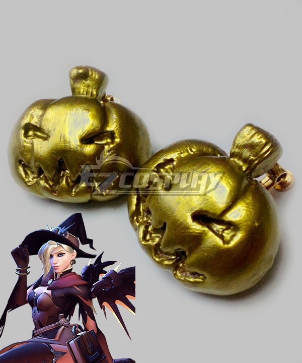 Overwatch OW Mercy Angela Ziegler Witch Skin Pumpkin Earring Ear Clip Cosplay Accessory Prop