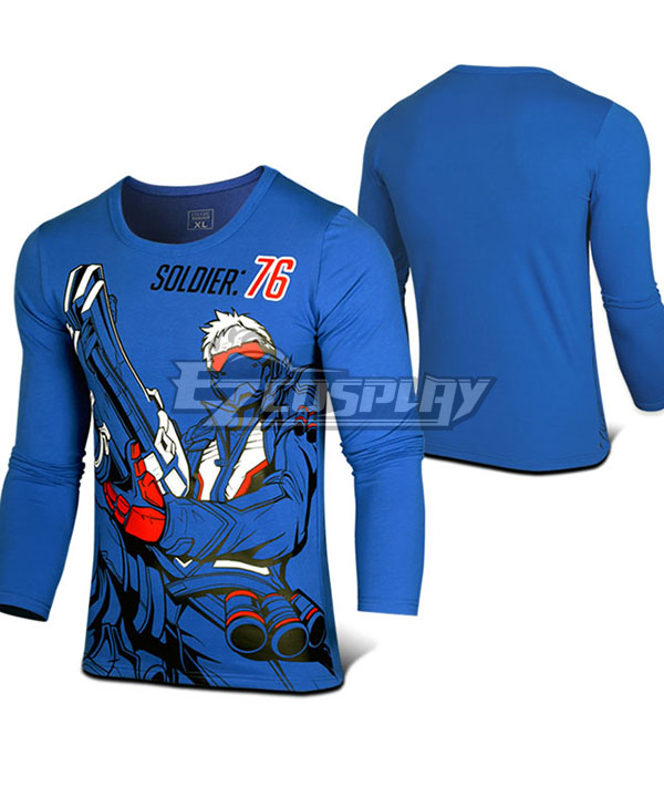 

Overwatch OW Soldier 76 John Jack Morrison Blue Long sleeve T-shirt Cosplay Costume