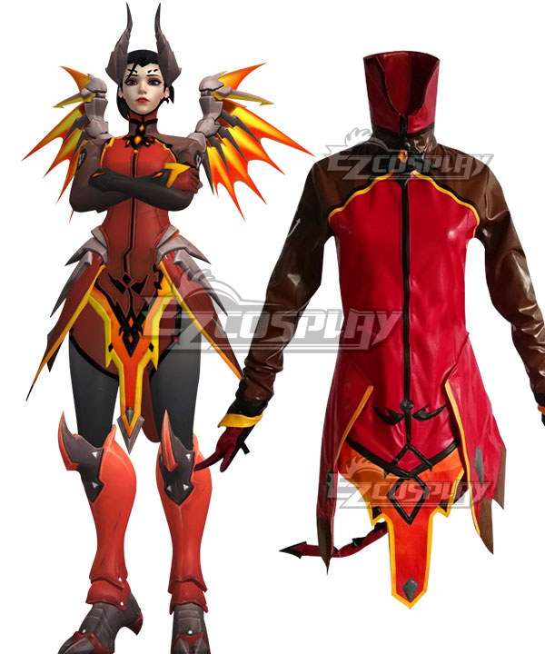 Overwatch OW Mercy Devil Outfit Halloween Cosplay Costume - Only Top, Black Pants Gloves