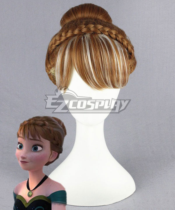 Movie Frozen Anna Coronation Custom Wig Cosplay Costume Snow Queen Anime Brown Hair