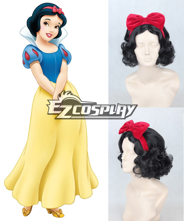 Disney Snow White Princess Red Headwear Black Cosplay Wig
